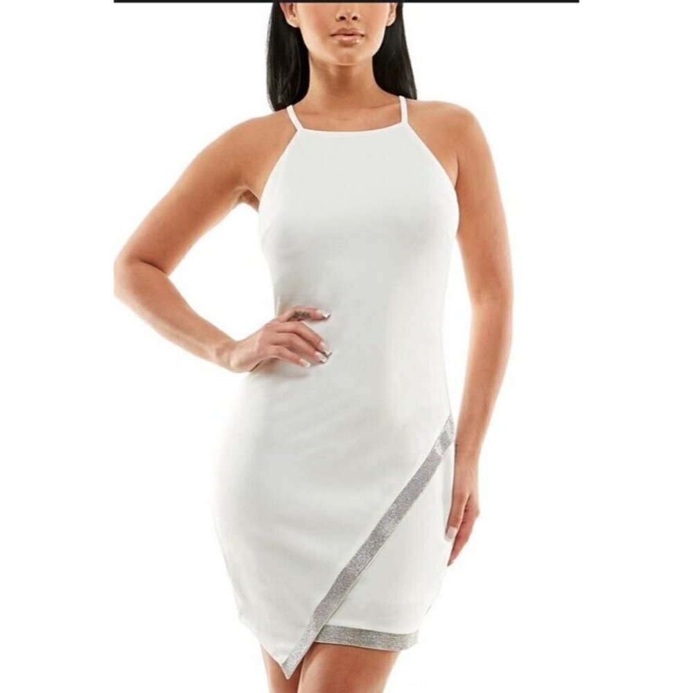 BCX DRESS Womens White Asymmetrical-hem Sleeveless Short Party Body Con Dress  S